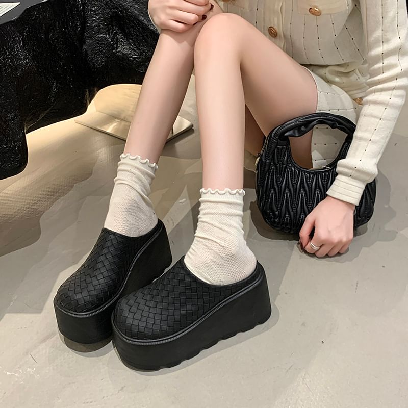 Leather Plain Faux Platform Mules