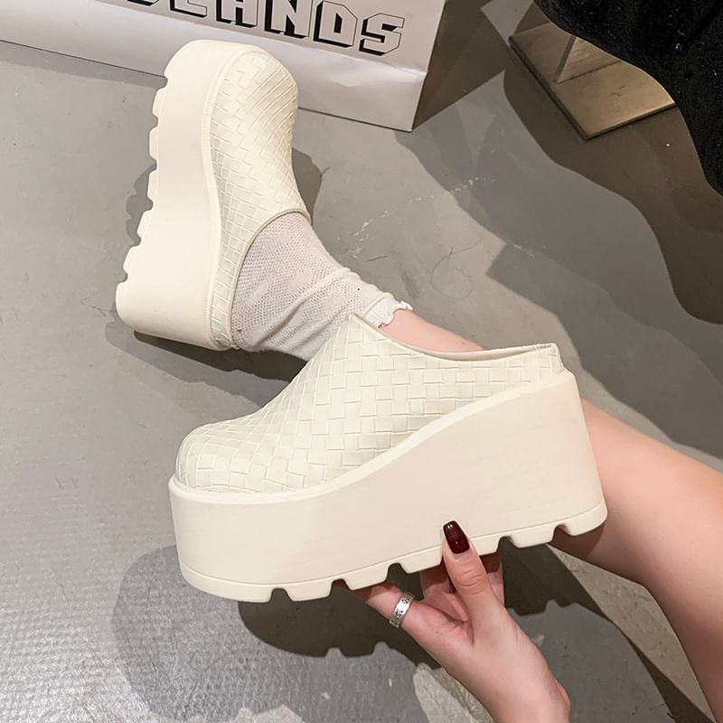 Leather Plain Faux Platform Mules