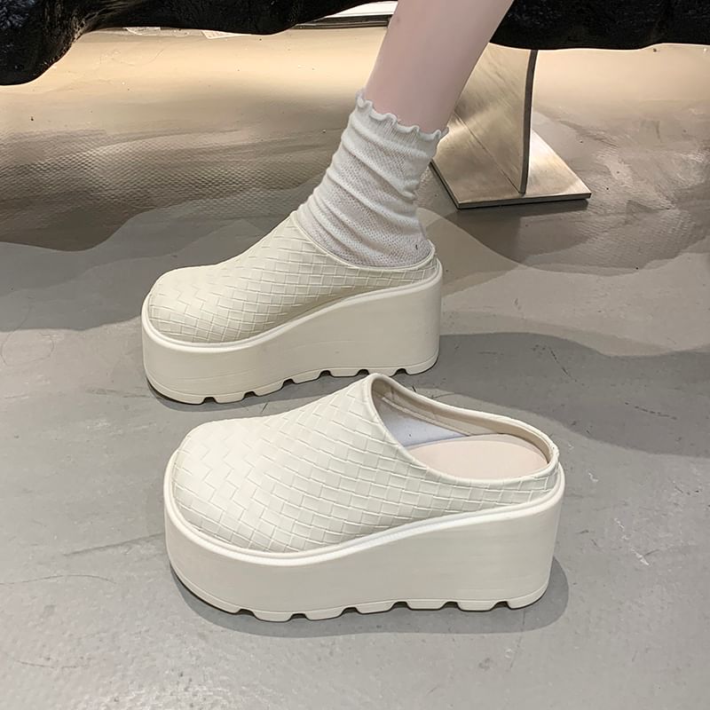 Leather Plain Faux Platform Mules