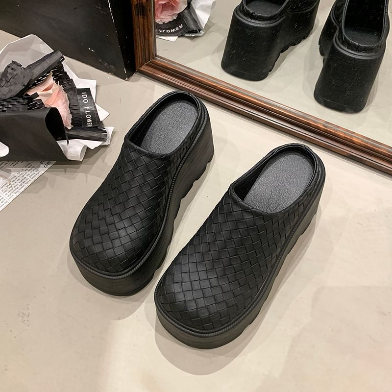 Leather Plain Faux Platform Mules