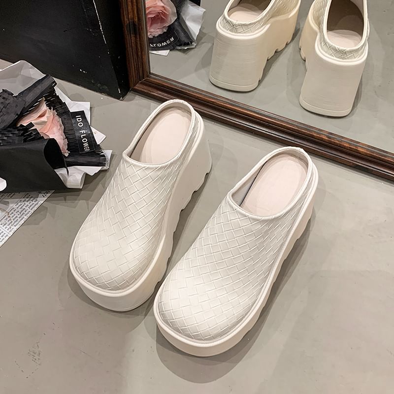 Leather Plain Faux Platform Mules