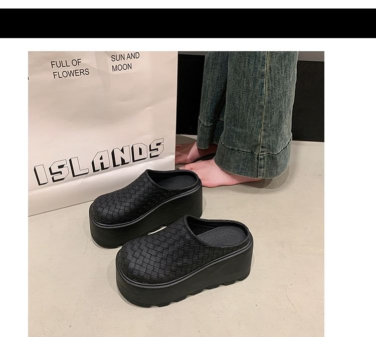 Leather Plain Faux Platform Mules