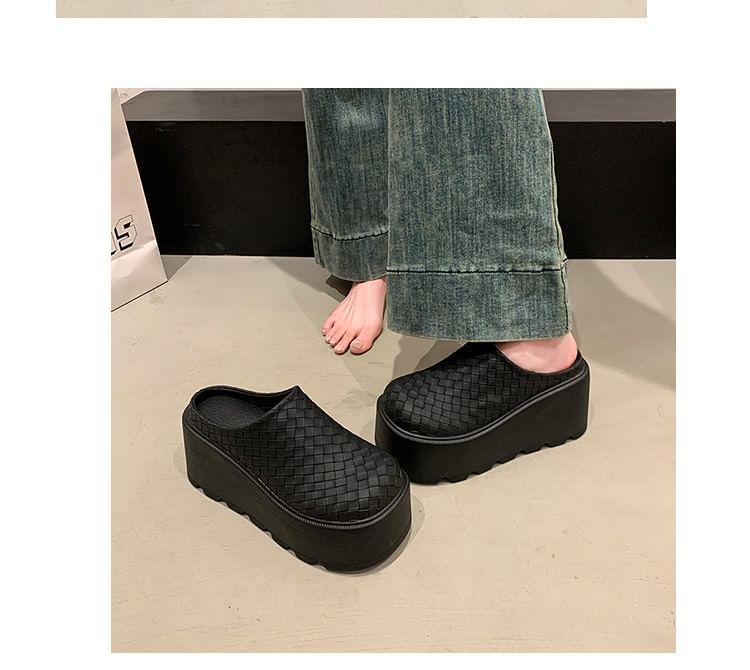 Leather Plain Faux Platform Mules