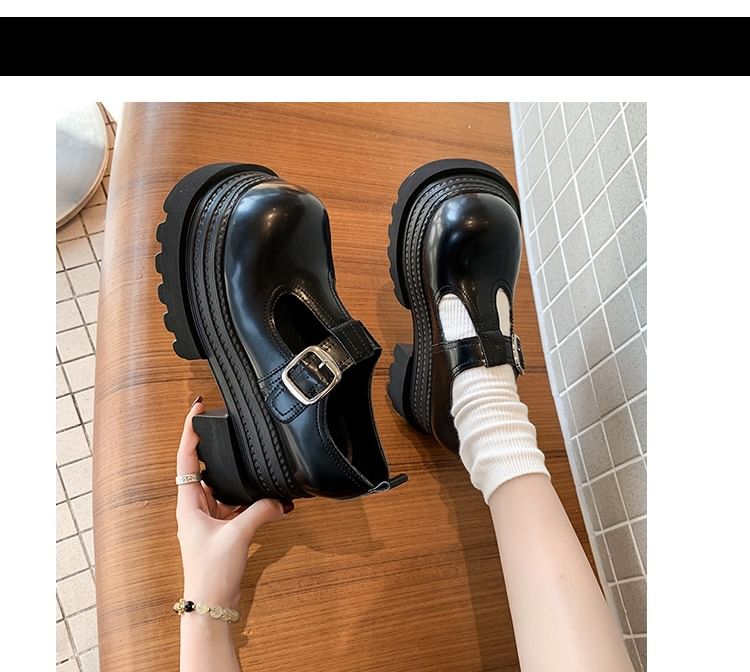 Jane Plain Platform Faux Shoes Mary T-Strap Leather