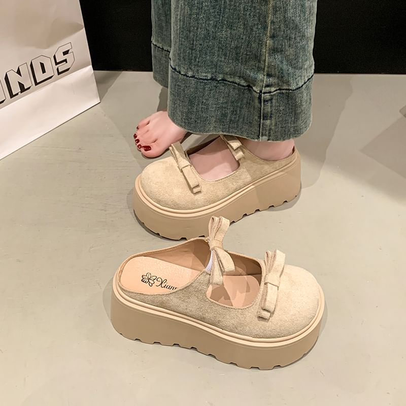 Platform Accent Plain Bow Mules Jane Mary