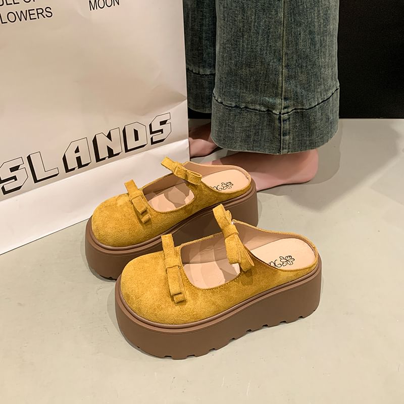 Platform Accent Plain Bow Mules Jane Mary