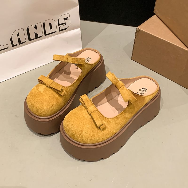 Platform Accent Plain Bow Mules Jane Mary