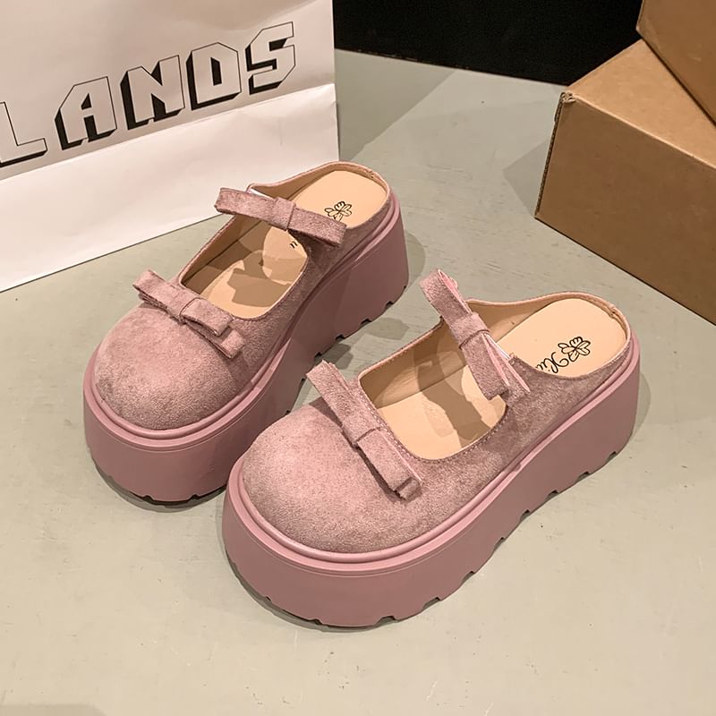 Platform Accent Plain Bow Mules Jane Mary