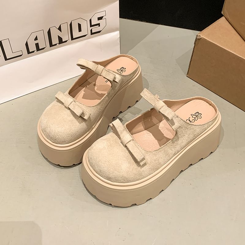 Platform Accent Plain Bow Mules Jane Mary