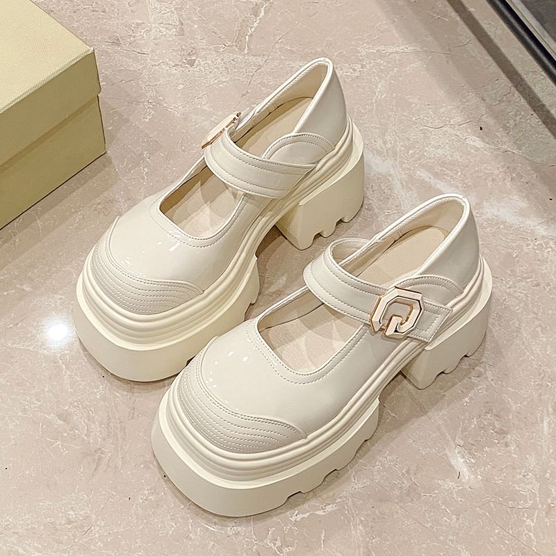 Leather Shoes Plain Jane Mary Platform Patent