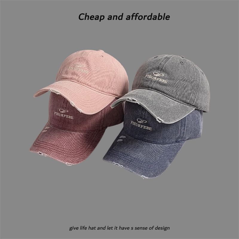 Cap Washed Distressed Letter Embroidered