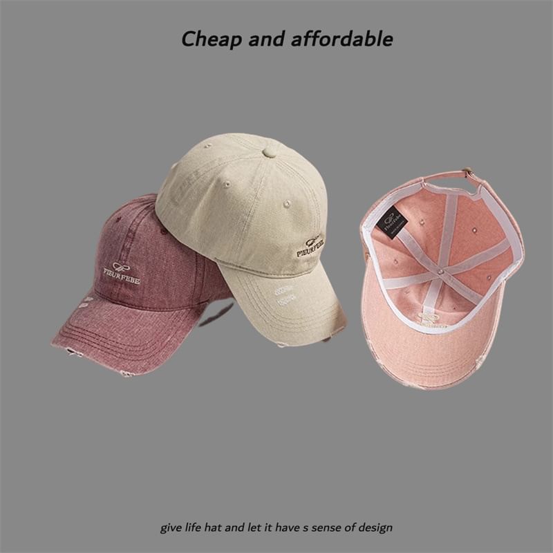 Cap Washed Distressed Letter Embroidered