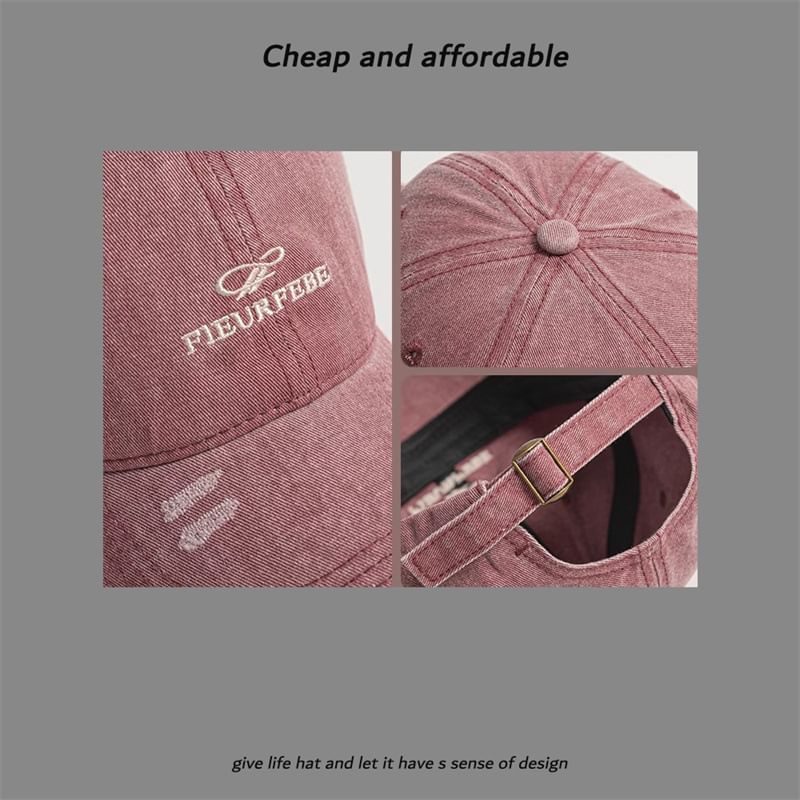 Cap Washed Distressed Letter Embroidered