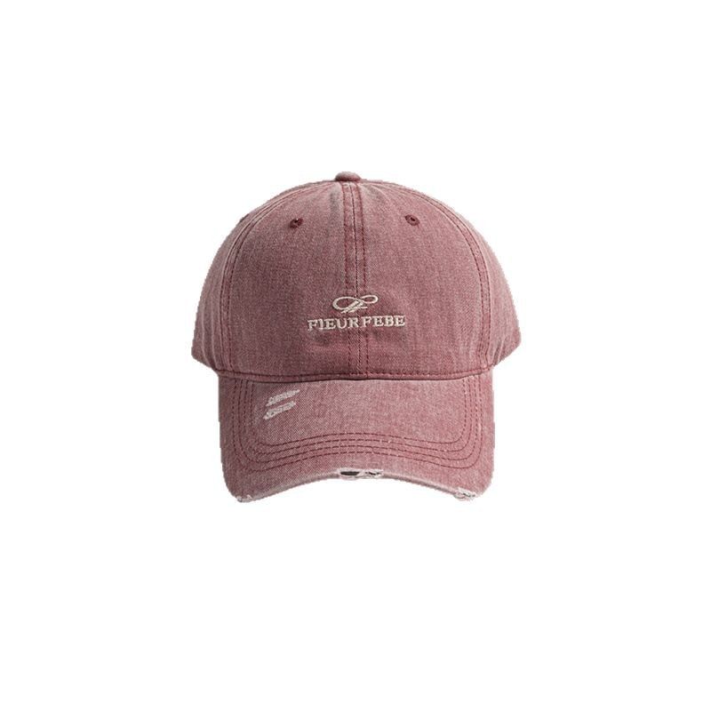 Cap Washed Distressed Letter Embroidered