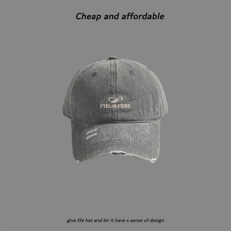 Cap Washed Distressed Letter Embroidered