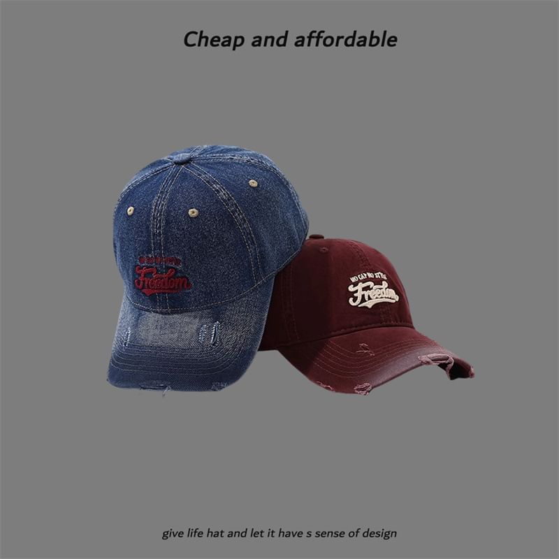 Letter Washed Cap Distressed Embroidered