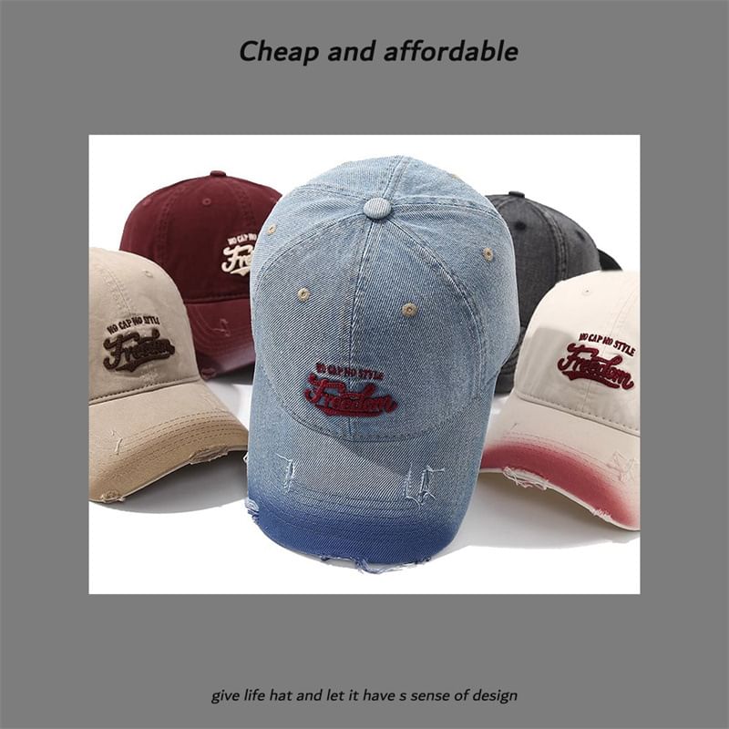 Letter Washed Cap Distressed Embroidered