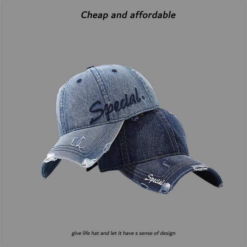 Letter Embroidered Distressed Cap