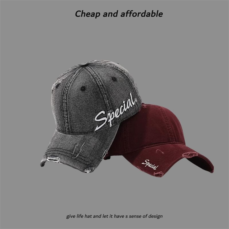 Letter Embroidered Distressed Cap