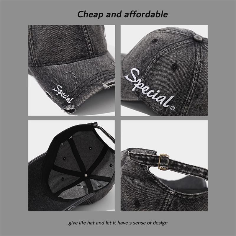 Letter Embroidered Distressed Cap
