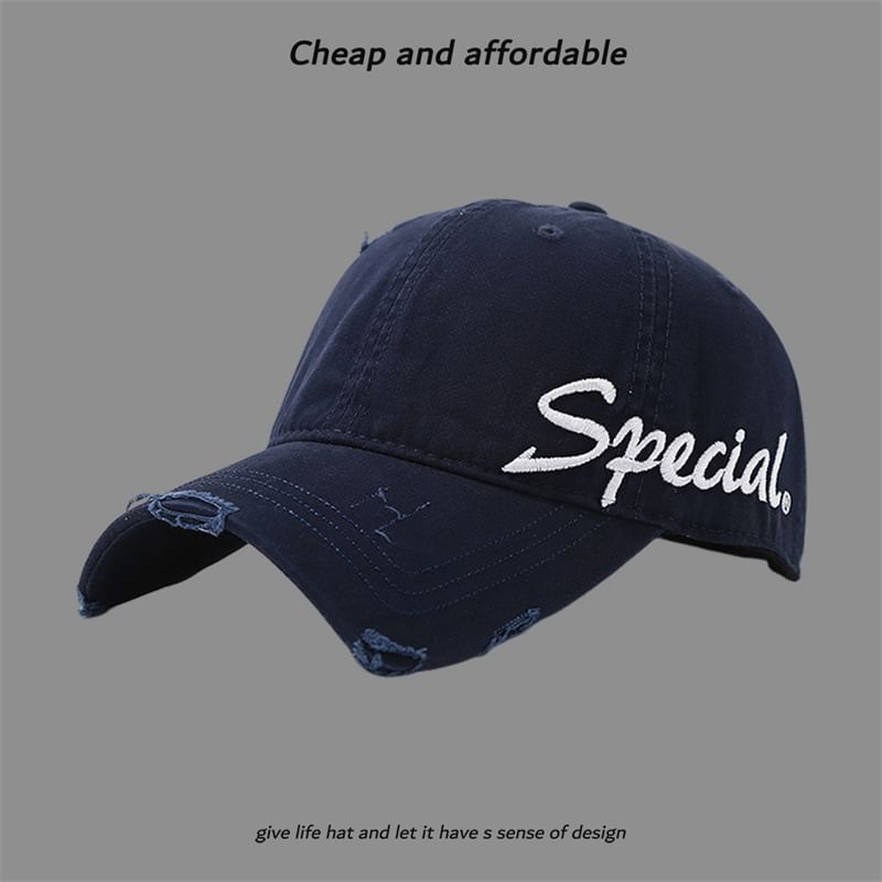 Letter Embroidered Distressed Cap