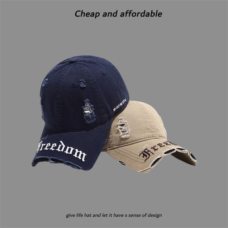 Washed Distressed Embroidered Letter Cap