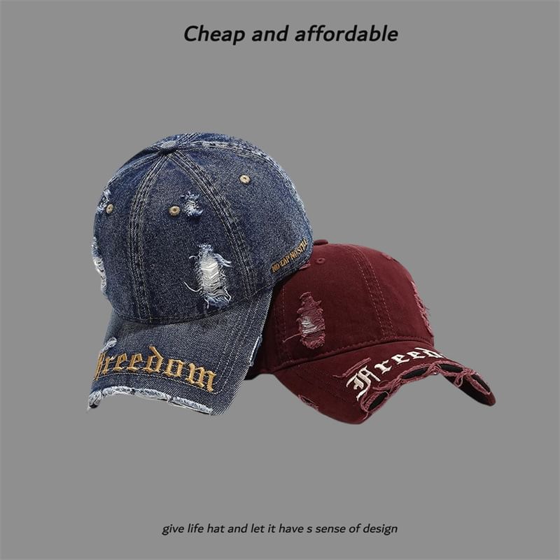 Washed Distressed Embroidered Letter Cap