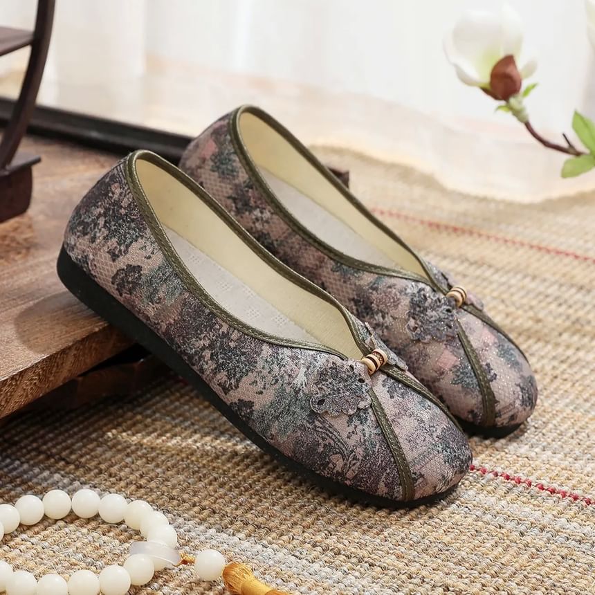 Print Floral Panel Flats