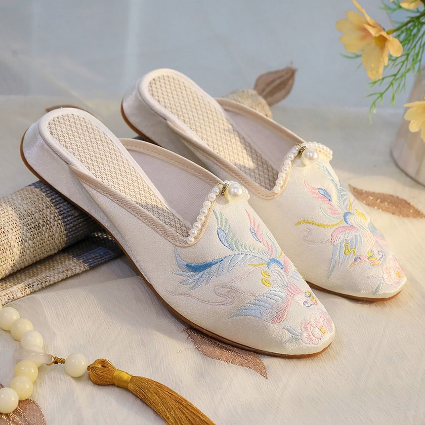 Mules Faux Embroidered Pearl