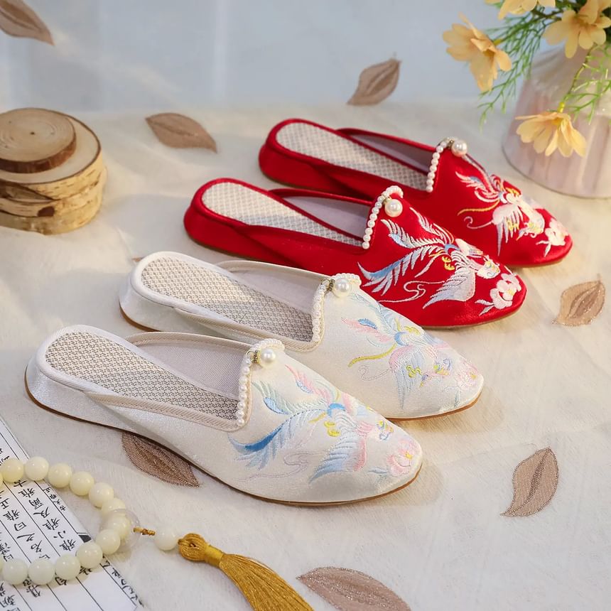 Mules Faux Embroidered Pearl