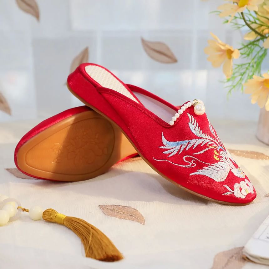 Mules Faux Embroidered Pearl