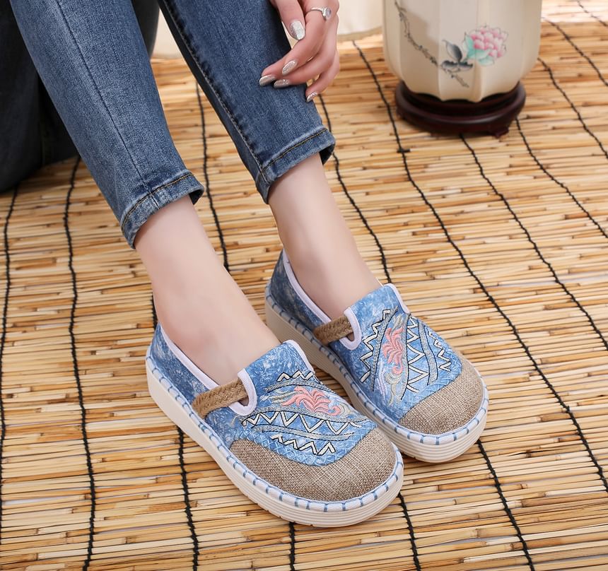 Slip Ons Platform Panel Embroidered