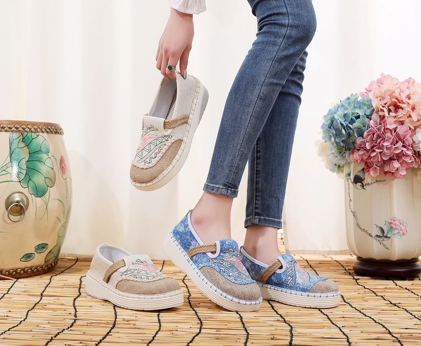 Slip Ons Platform Panel Embroidered