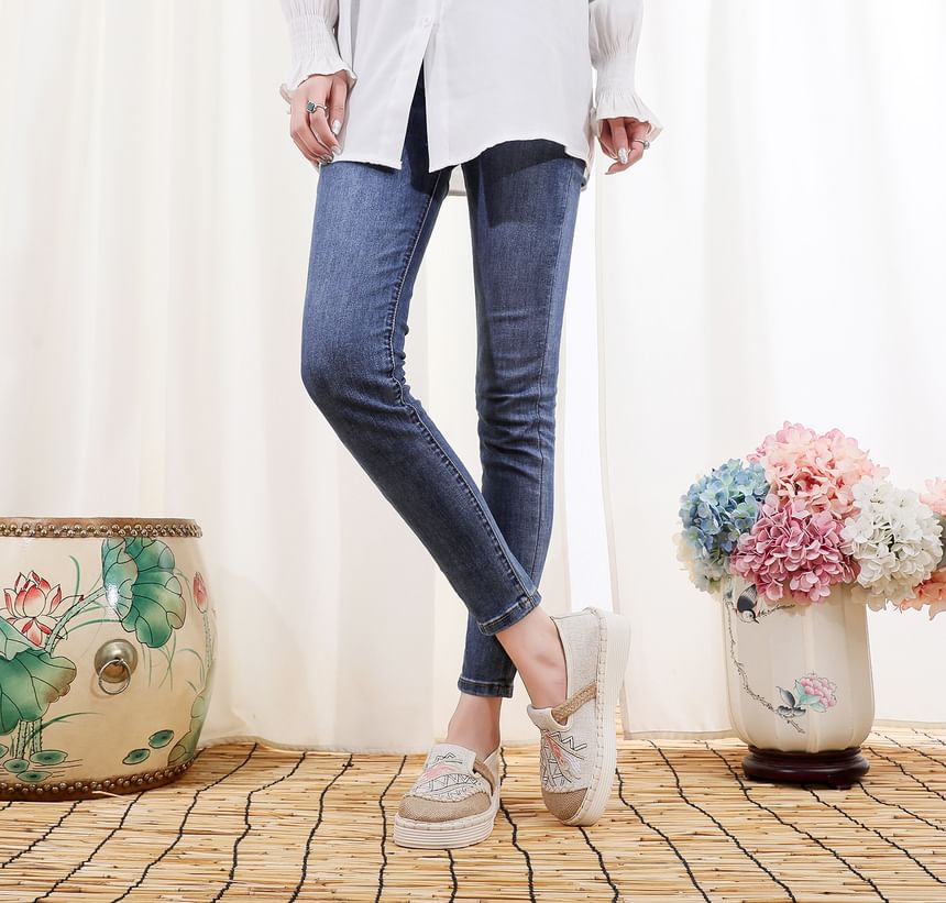 Slip Ons Platform Panel Embroidered
