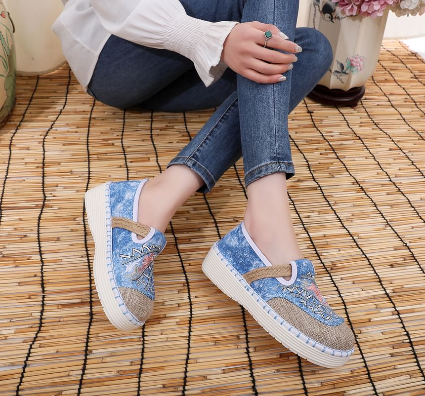 Slip Ons Platform Panel Embroidered