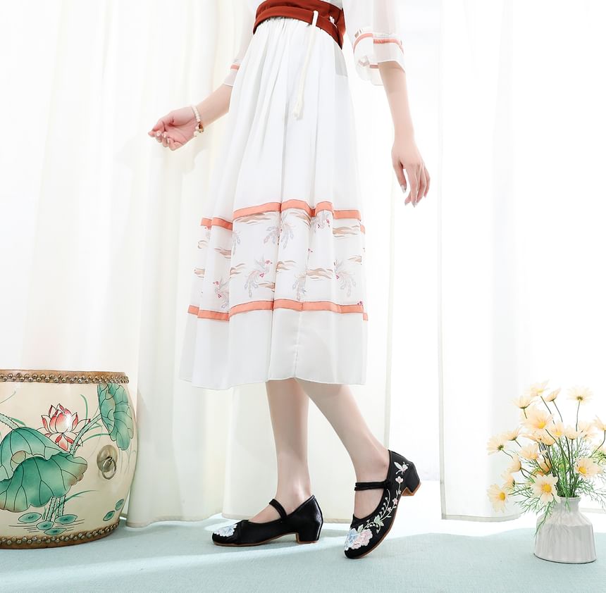 Block Embroidery Pumps Heel Floral