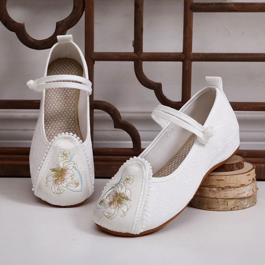 Heel Wedge Embroidery Floral Shoes