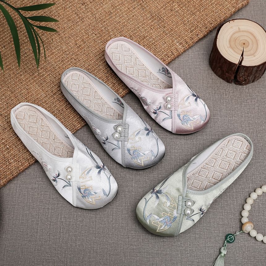 Embroidered Beaded Mules