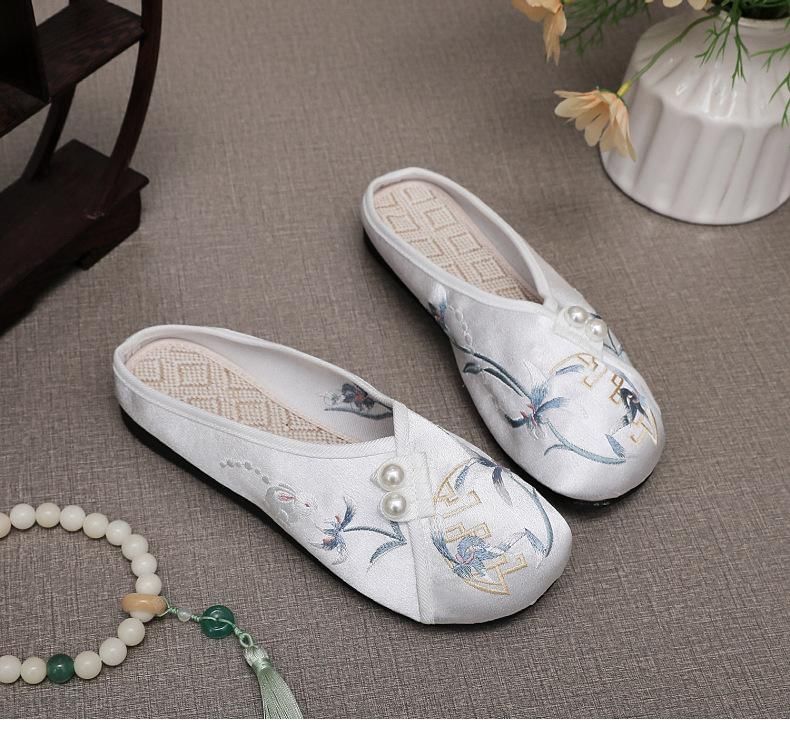 Embroidered Beaded Mules