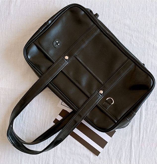 Bag Tote Faux Leather Pocketed