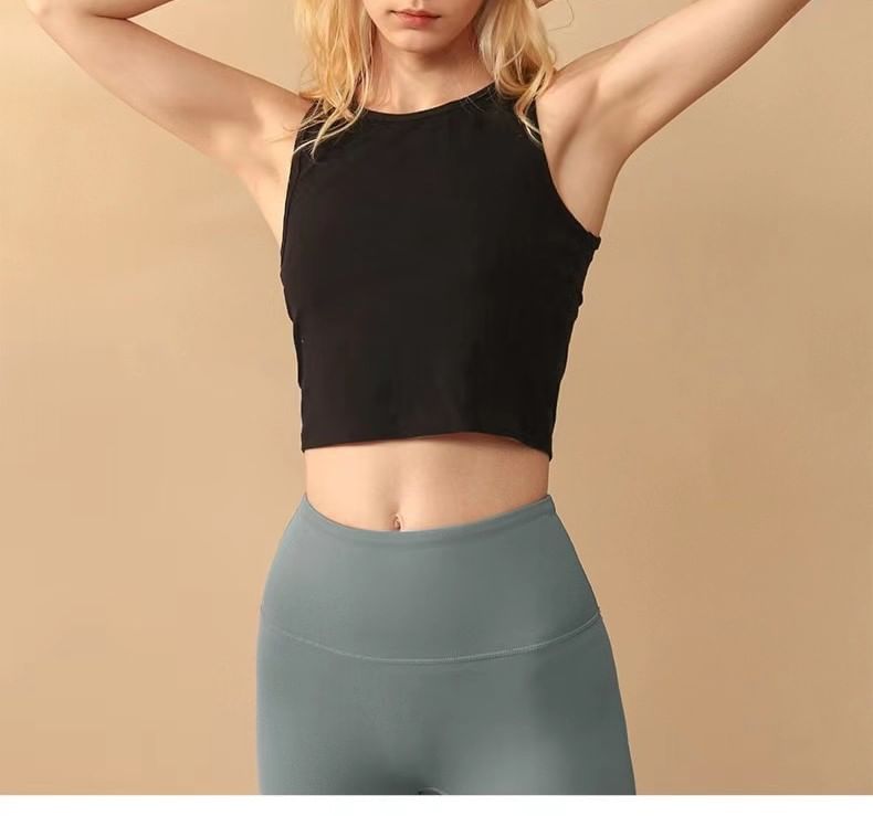 Crop Tank Plain Neck Crew Top