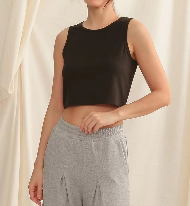 Crop Tank Plain Neck Crew Top