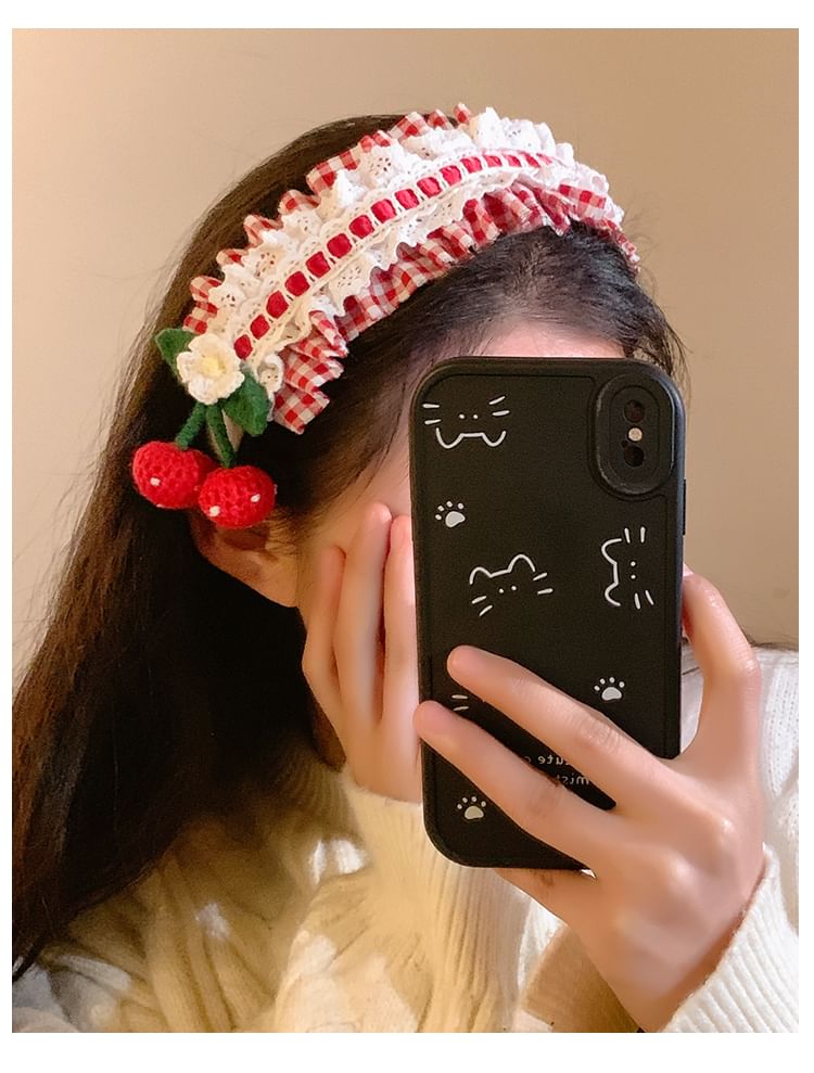 Headband Ruffle Detail Plaid Cherry