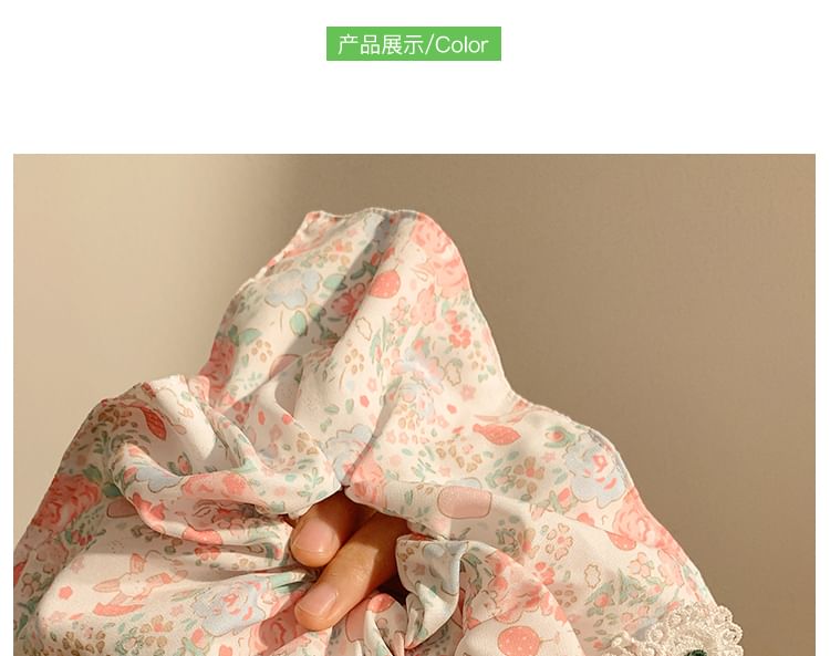 Floral Cherry Scrunchie Square Print Applique