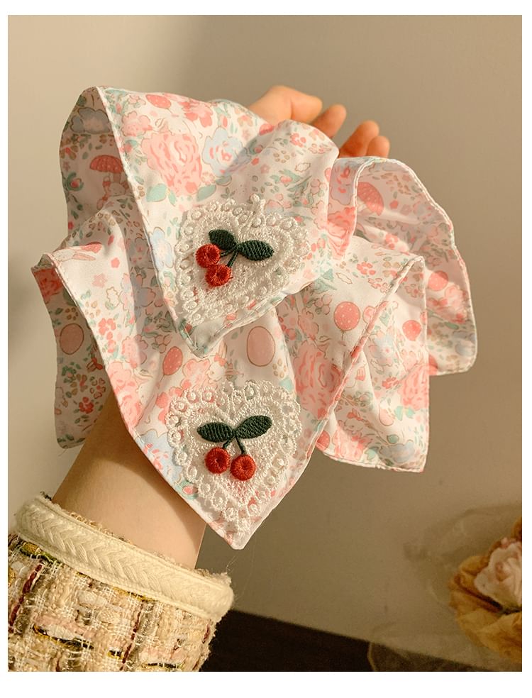 Floral Cherry Scrunchie Square Print Applique