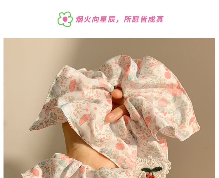 Floral Cherry Scrunchie Square Print Applique