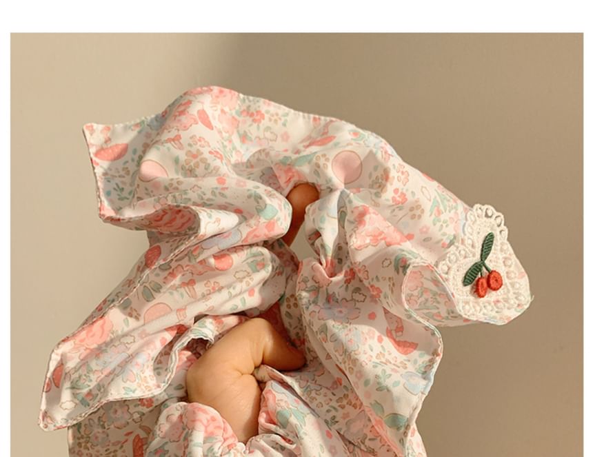 Floral Cherry Scrunchie Square Print Applique