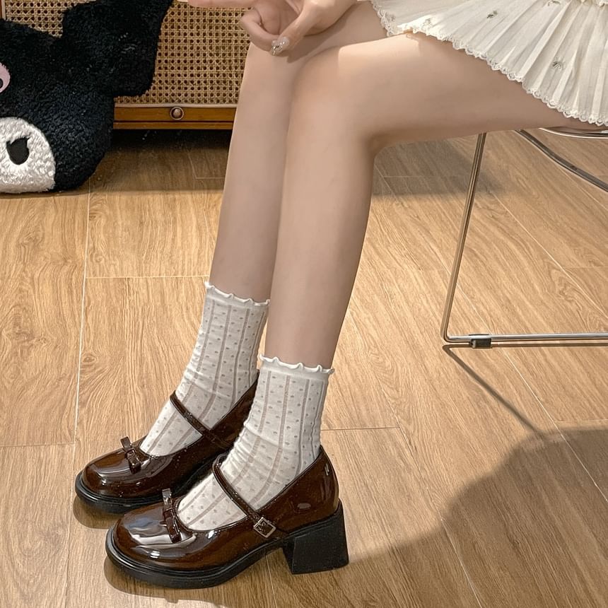 Chunky Bow Heel Jane Mary Pumps