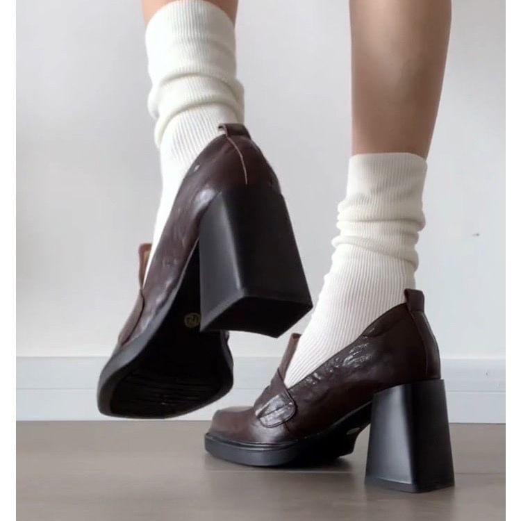 Heel Chunky Loafer Pumps