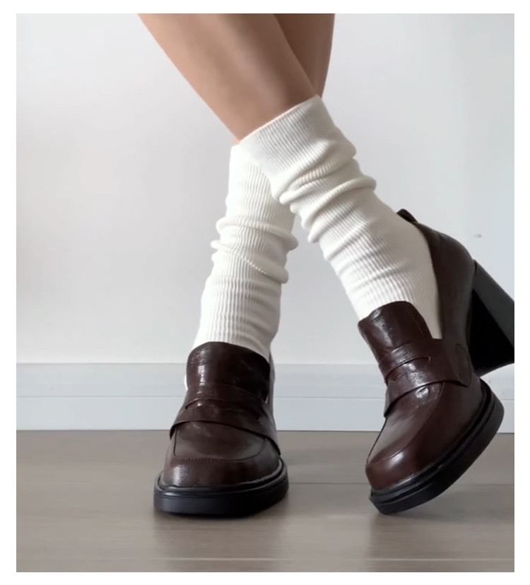 Heel Chunky Loafer Pumps